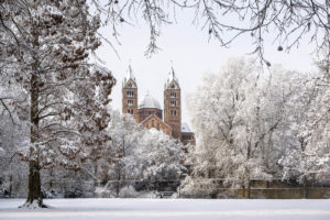 Speyerer Dom im Schnee von Osten von dem Domwiesen aus gesehen