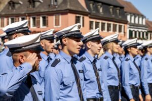 Die Polizeianwärter beim Singen der Nationalhymne